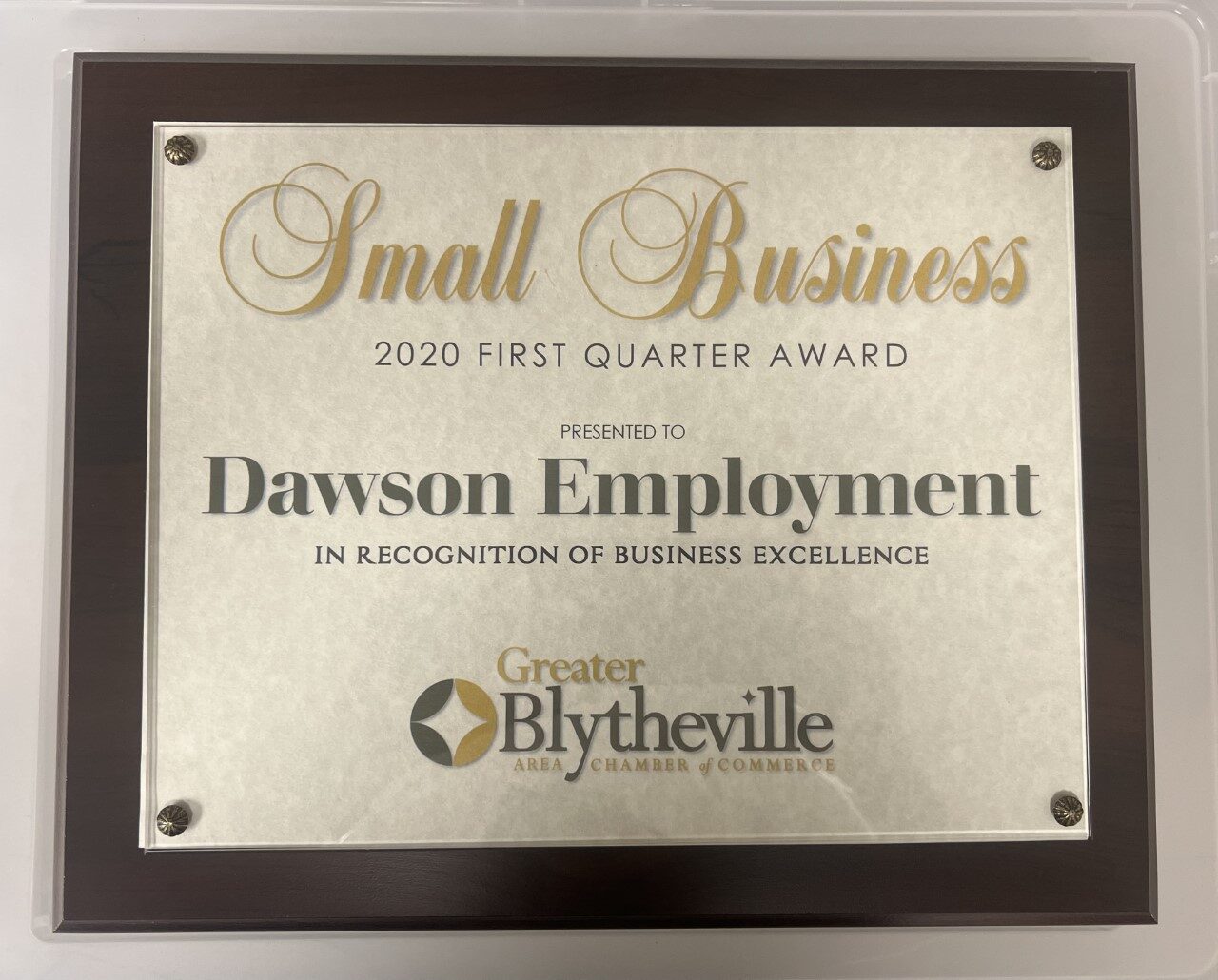 Small Business First Quarter Award to Dawson Employment